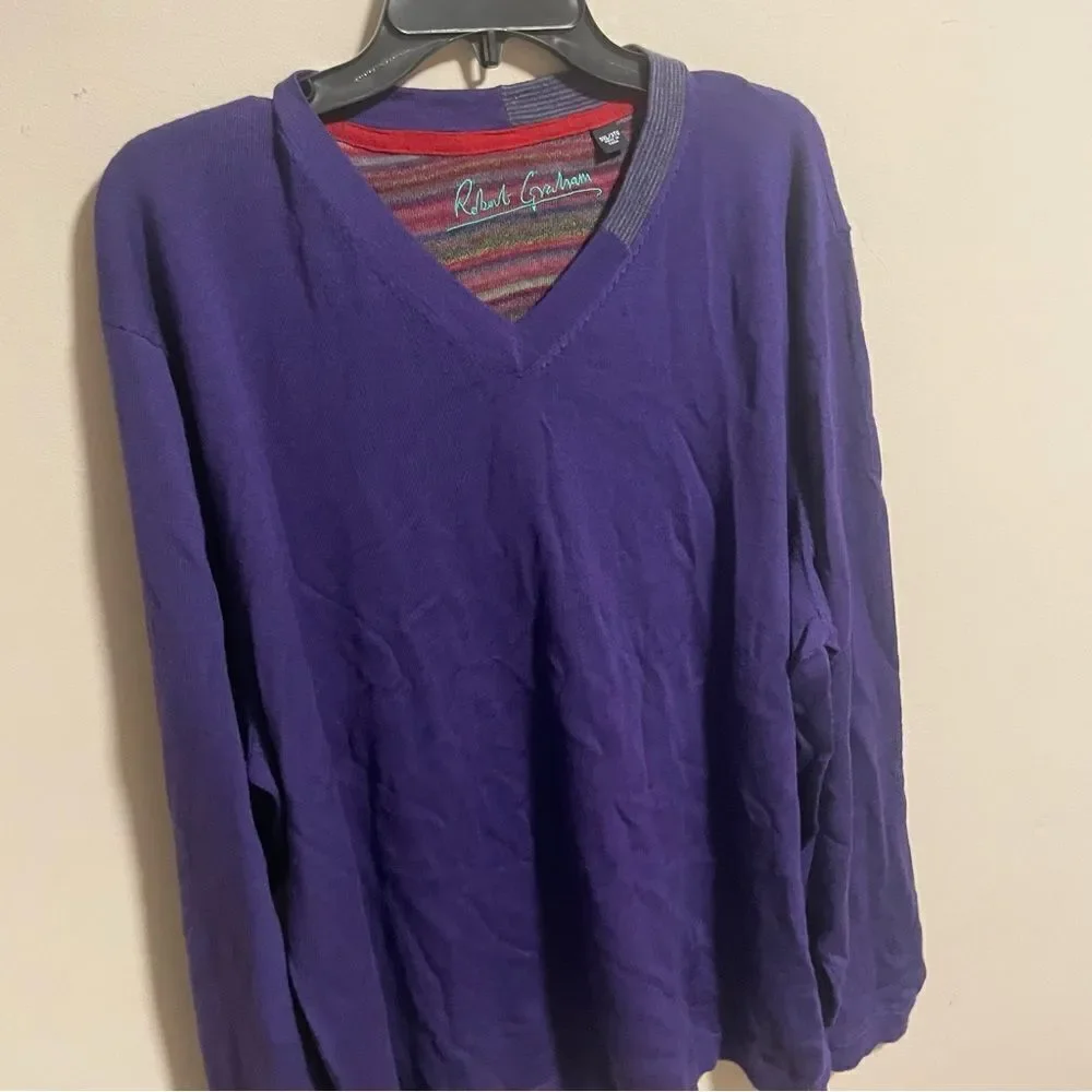 Robert Graham Men's V Neck 100% Wool Pullover Sweater, Size 3XL